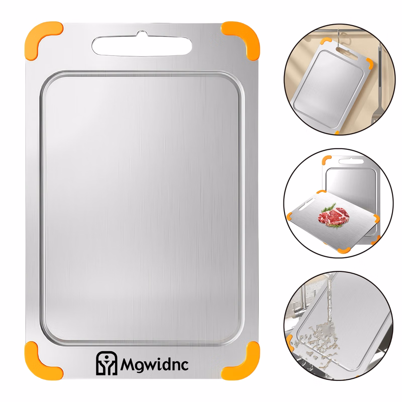 Kids Double-Sided 316 Food-Grade Stainless Steel Cutting Board with Non-Slip Silicone Mat