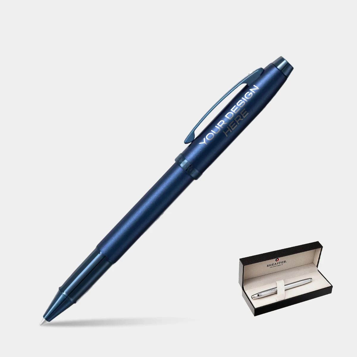SHEAFFER® 100 9371 Satin Blue Trim Executive Rollerball Pen w/ Gift Box 1