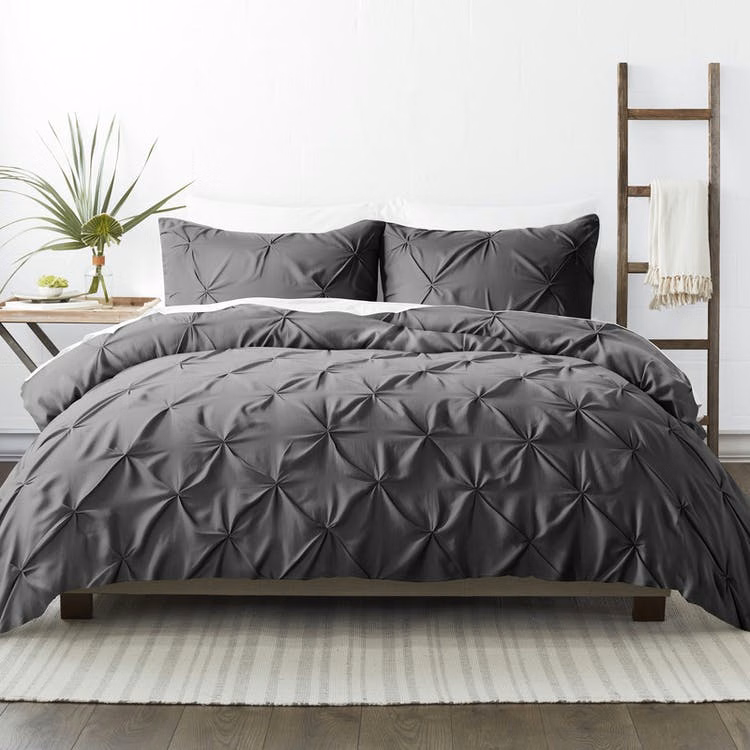 Pleated Duvet Cover Sets - Gray Twin-XL 2 Piece