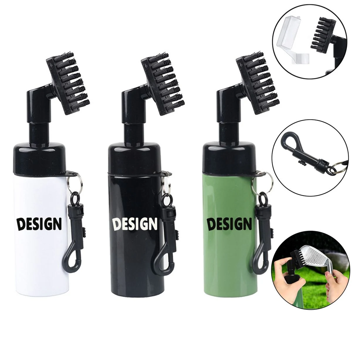 MOQ50 Clip On Golf Club Brush With Spray Head 1