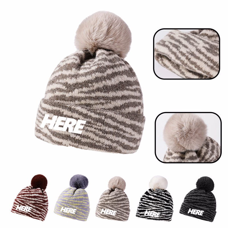 MOQ 20 PCS Pom Striped Knit Beanie