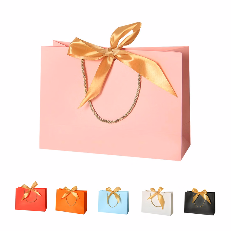 Horizontal Paper Gift Bag with Bow Ribbon