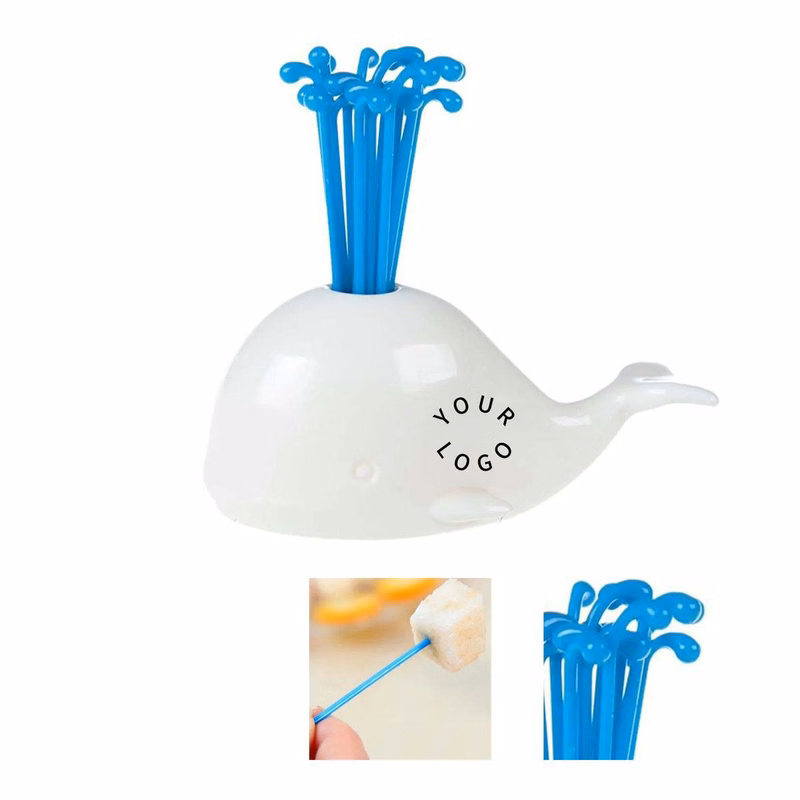 Whale Shaped ABS Fruit Fork Set with Holder