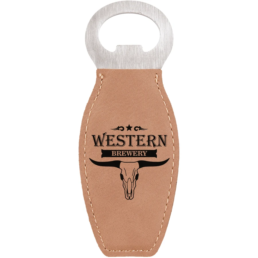 Light Brown Leatherette Bottle Opener with Magnet 1