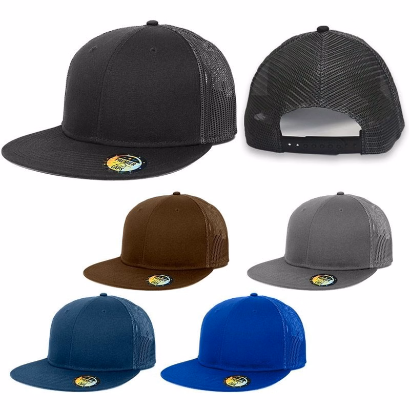 6 Panel Flat Bill Snapback Mesh Back Cap