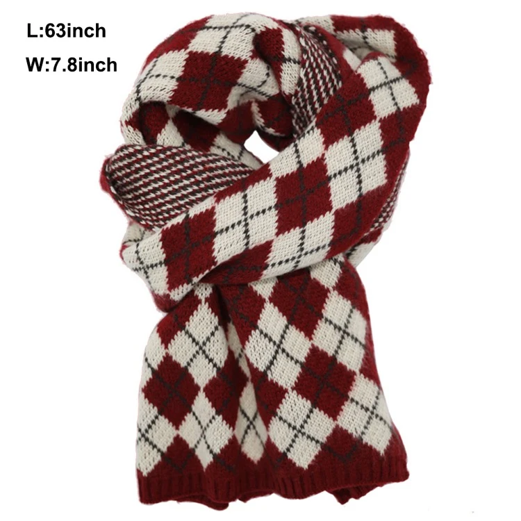Retro Diamond Plaid Knitted Wool Scarf 1