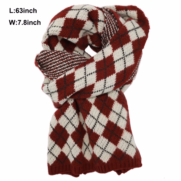 Retro Diamond Plaid Knitted Wool Scarf