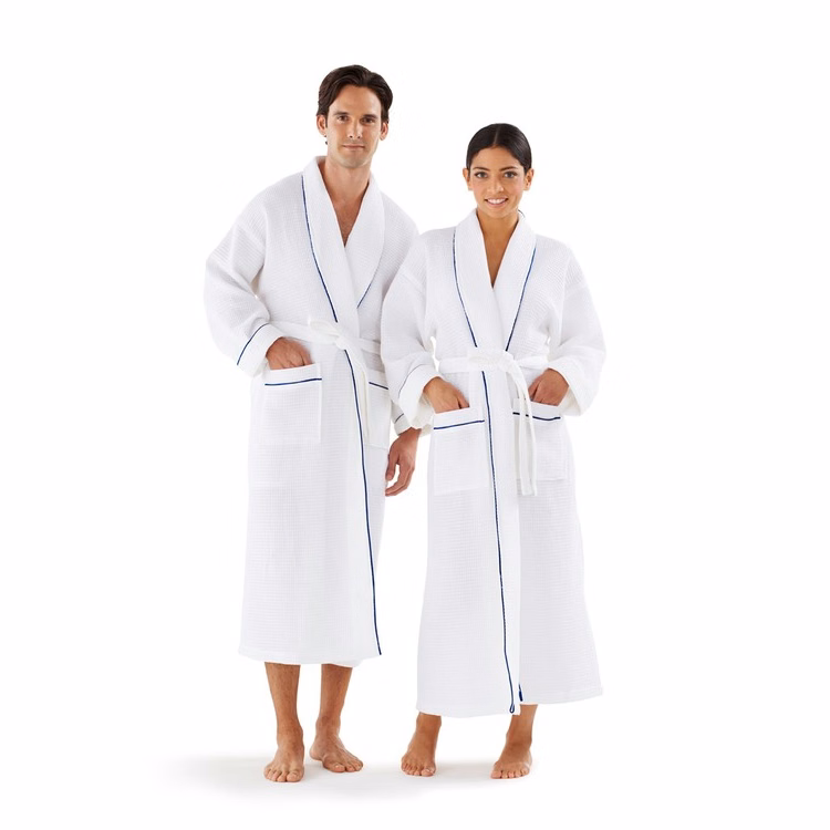 Basic Shawl Collar Waffle Unlined Bathrobe w/Piping