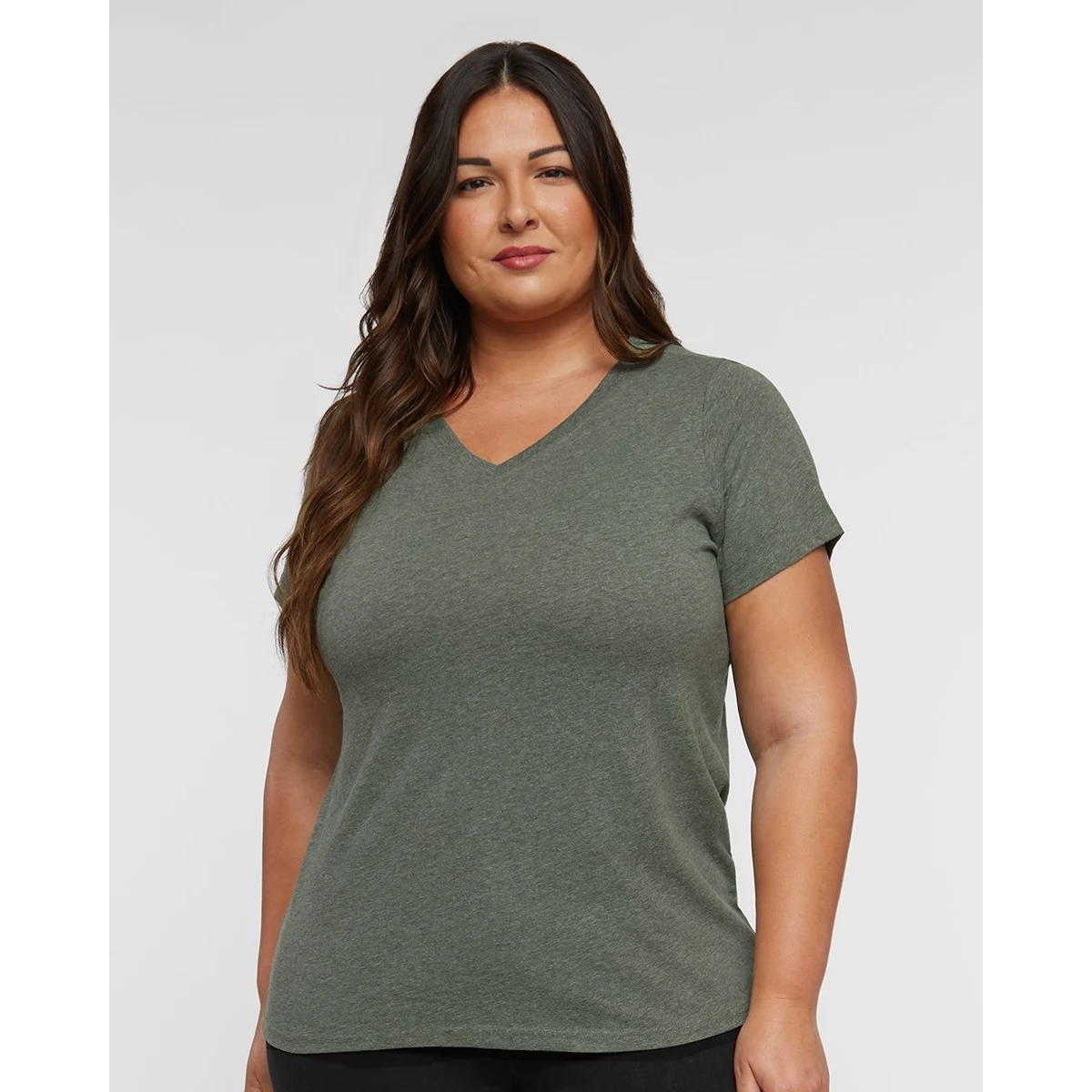 Women's Curvy Collection Fine Jersey V-Neck Tee - 3817 1