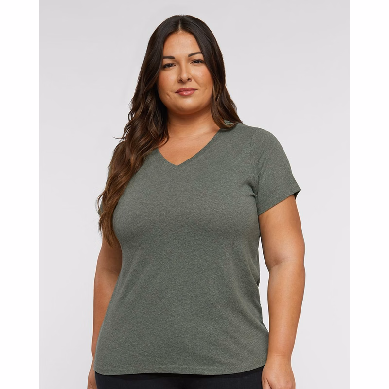 Women's Curvy Collection Fine Jersey V-Neck Tee - 3817