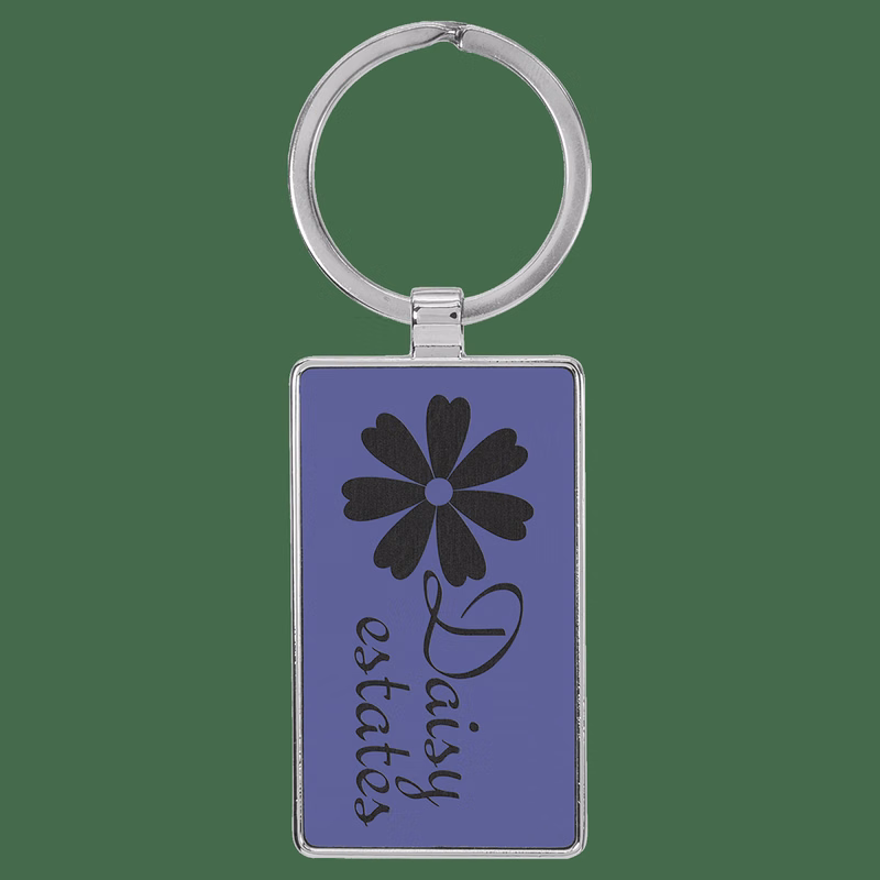 2 3/4" x 1 1/4" Leatherette/Metal Purple Rectangle Keychain