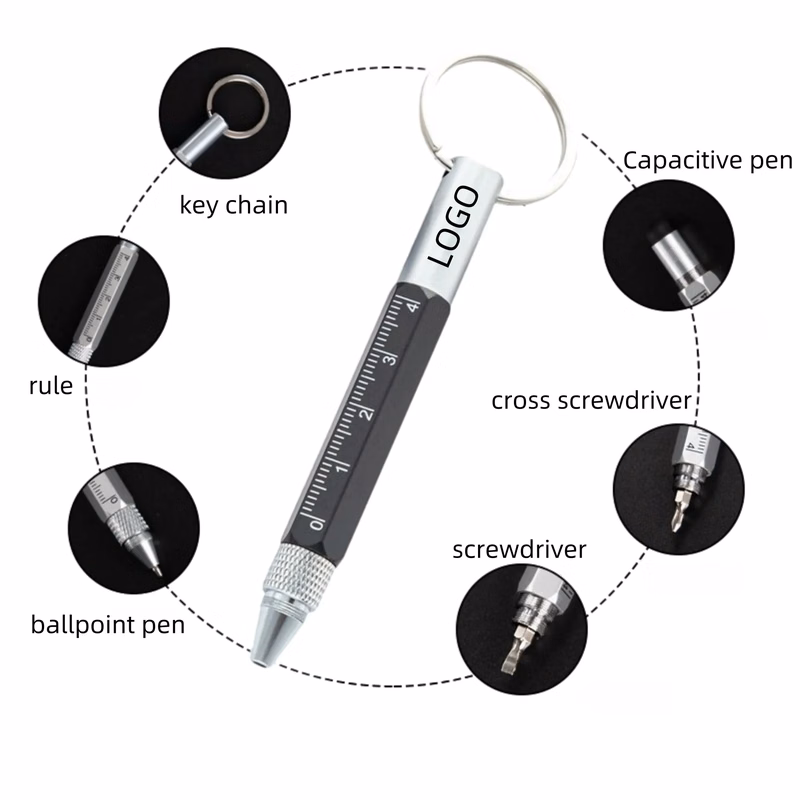 Multi-Purpose Mini Keychain Metal Ballpoint Pen