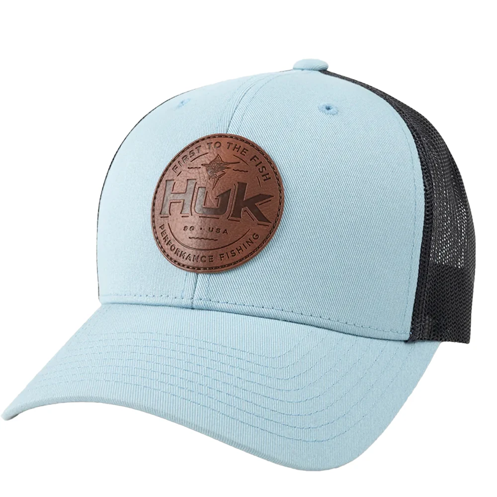 HUK® Leather Patch Trucker Hat with adjustable Snapback and Custom Logo 1