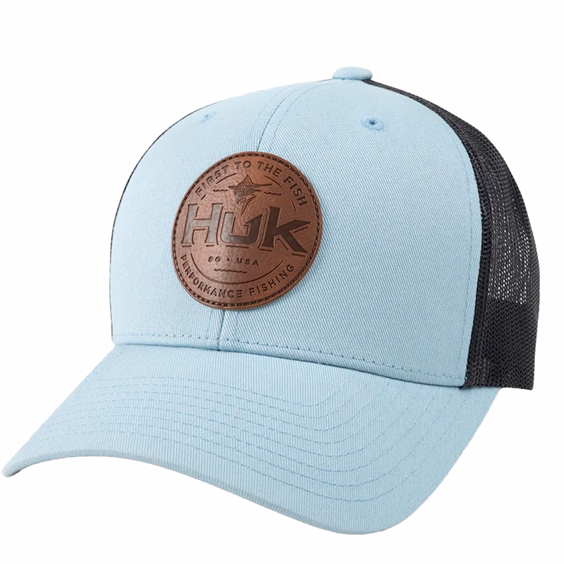 HUK® Leather Patch Trucker Hat with adjustable Snapback and Custom Logo