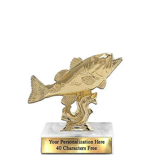 Trophy: 7", 2x3 white marble base, Bass Gold Uniq 1