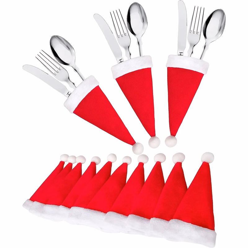 2025 Christmas Mini Santa Hat Cutlery Set Holders Tableware