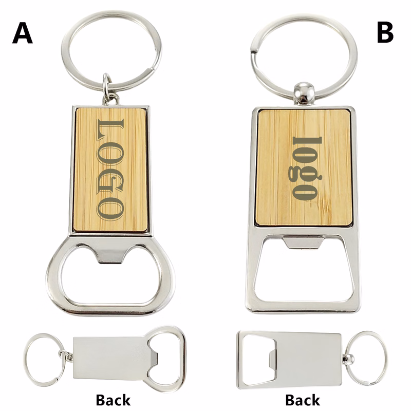 Bamboo and Metal Bottle Opener Keychain MOQ50