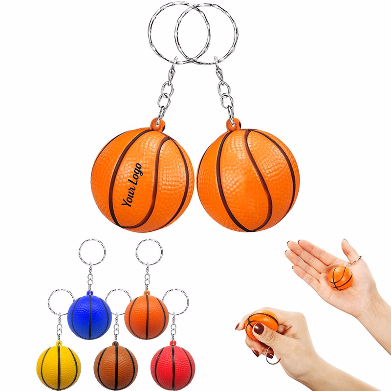 Squeezable PU Basketball Keychain