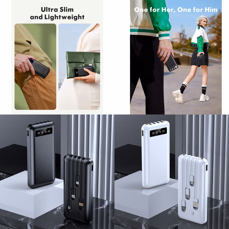 20000mAh Portable Chargers with Built in Cables