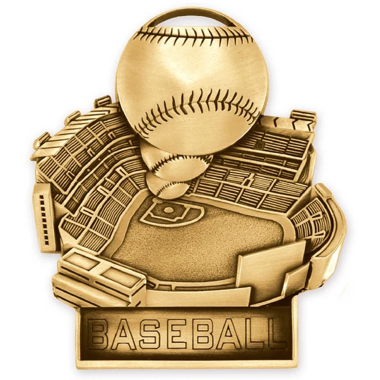 Baseball Antique Gold Stand Up Medallion (3-1/2") 1
