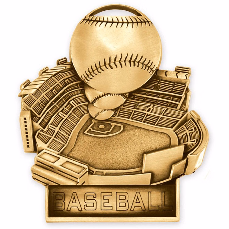 Baseball Antique Gold Stand Up Medallion (3-1/2")