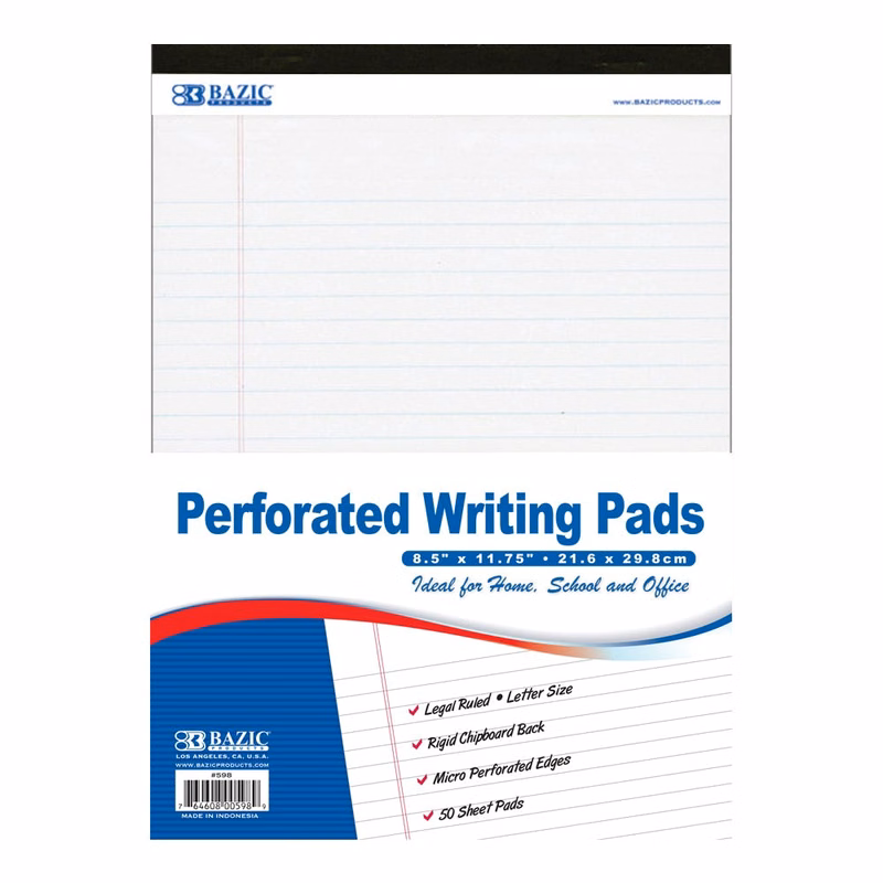Writing Pads - White 50 Sheets Perforated 8.5" x 11.75"