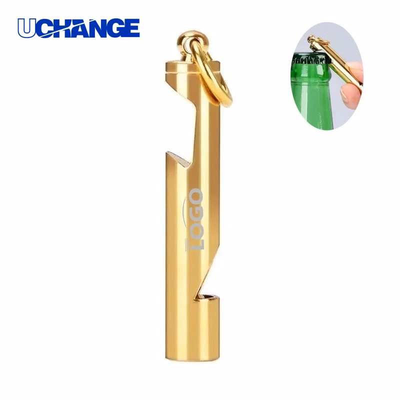 Brass Bottle Opener Whistle Keychain Tool