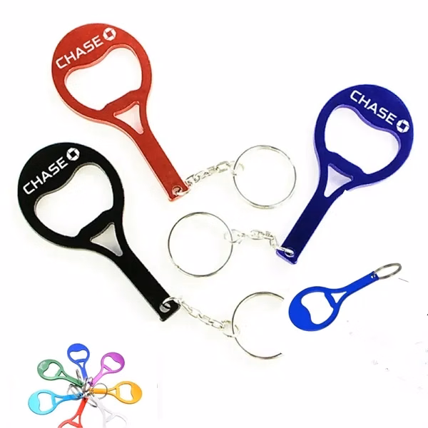 Custom Aluminum Tennis Racket Bottle Opener Keychain — Sports Promo Item