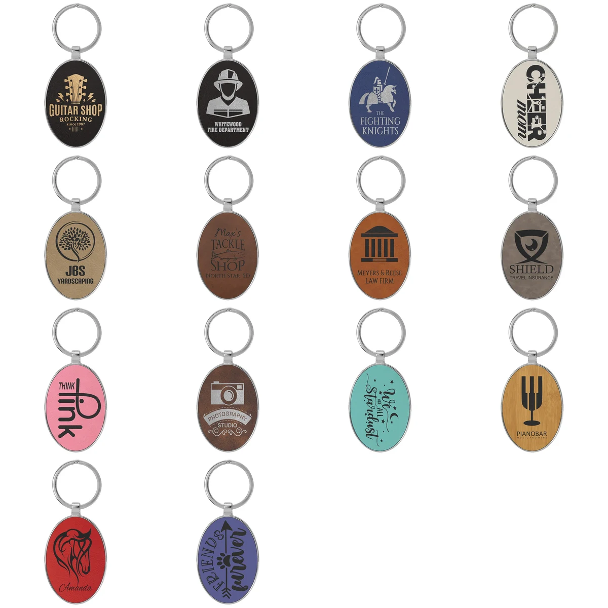 3" x 1 3/4" Laserable Leatherette and Metal Oval Keychain 1
