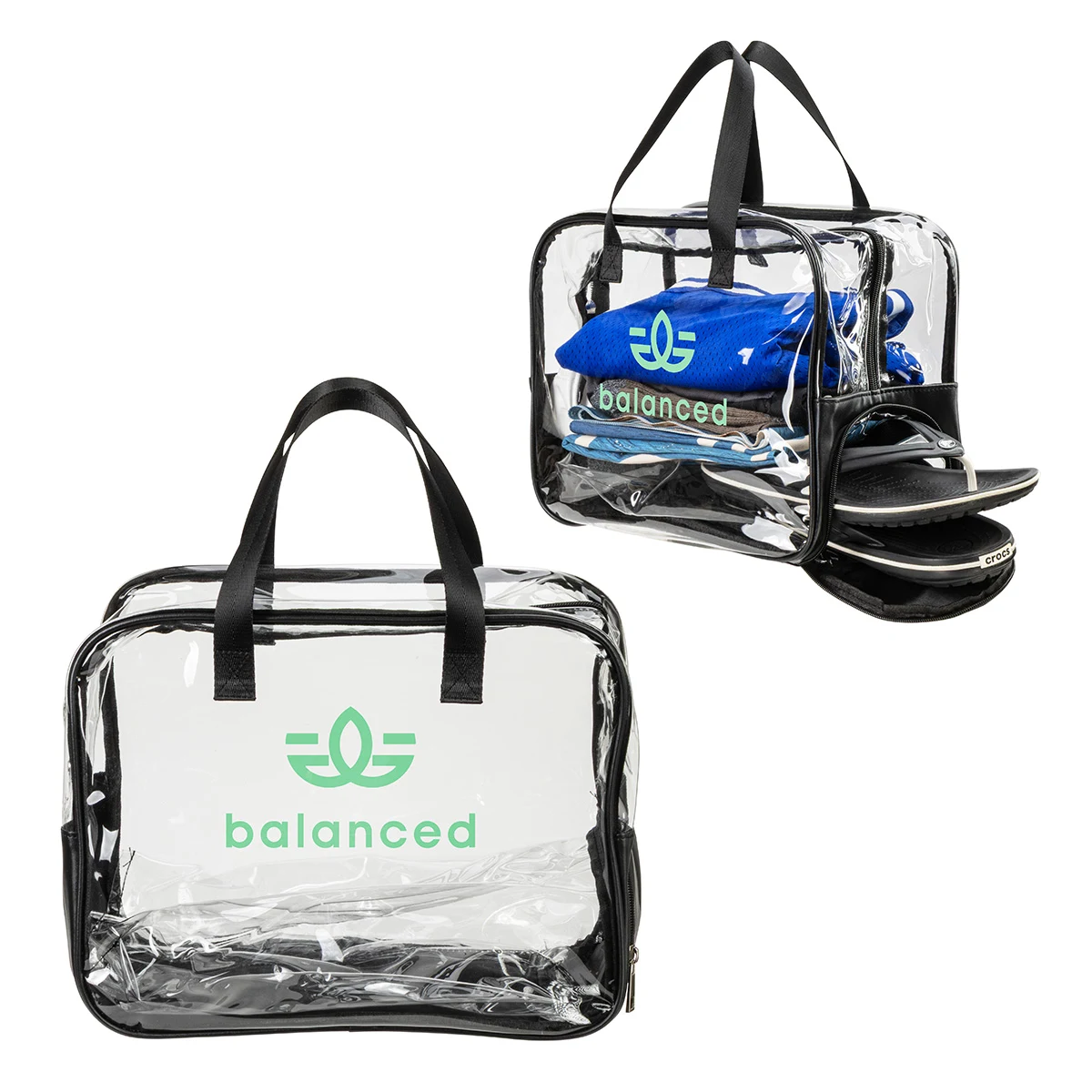 Gem Clear PVC Zippered Bag with Easy-Access Shoe Compartment 1