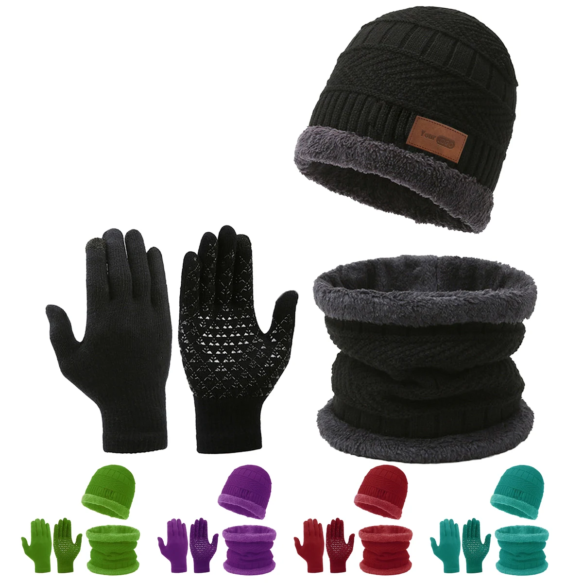 Polyester Winter Warmth Essentials: Cozy Hat, Gloves, And Neck Warmer Set 1