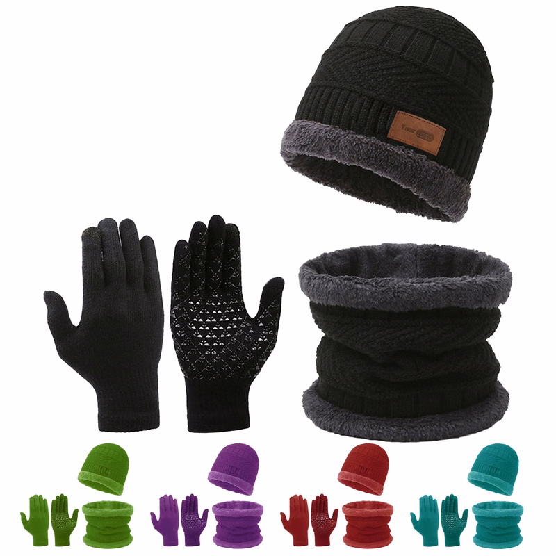 Polyester Winter Warmth Essentials: Cozy Hat, Gloves, And Neck Warmer Set