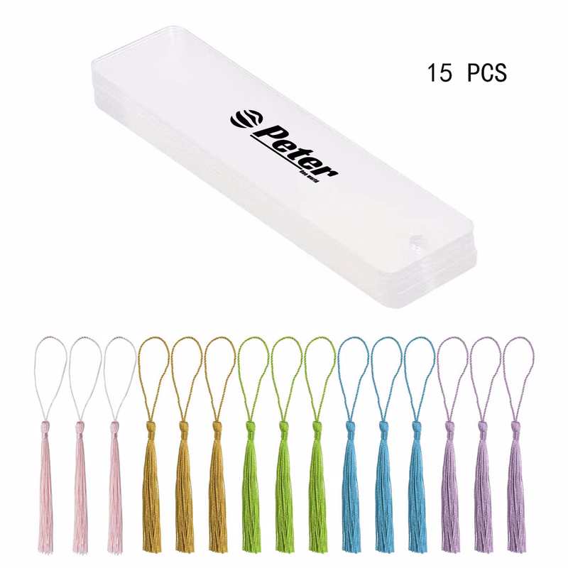 15Pcs Clear Blank Acrylic Tassels Bookmark