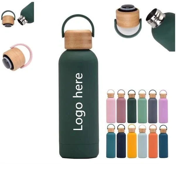 17 oz Stainless Steel Water Bottle with Bamboo Lid Drinkware 1