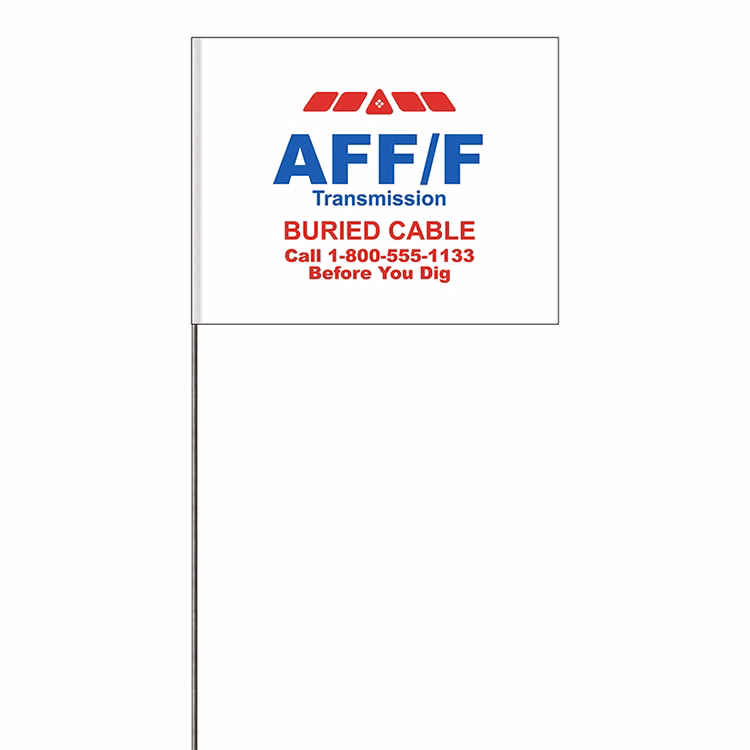 2-Color 4" x 5" Custom White High Gloss Polyethylene Marking Flag with 21" Wire Staff