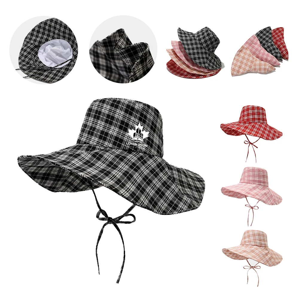 Polyester Plaid Wide Brim Sun Hat 1