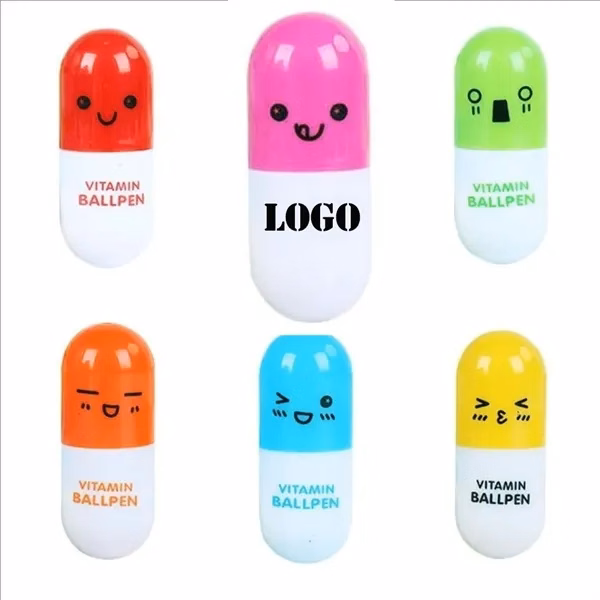 Custom Colorful Capsule Pill Retractable Pen — Party Favor & Giveaway