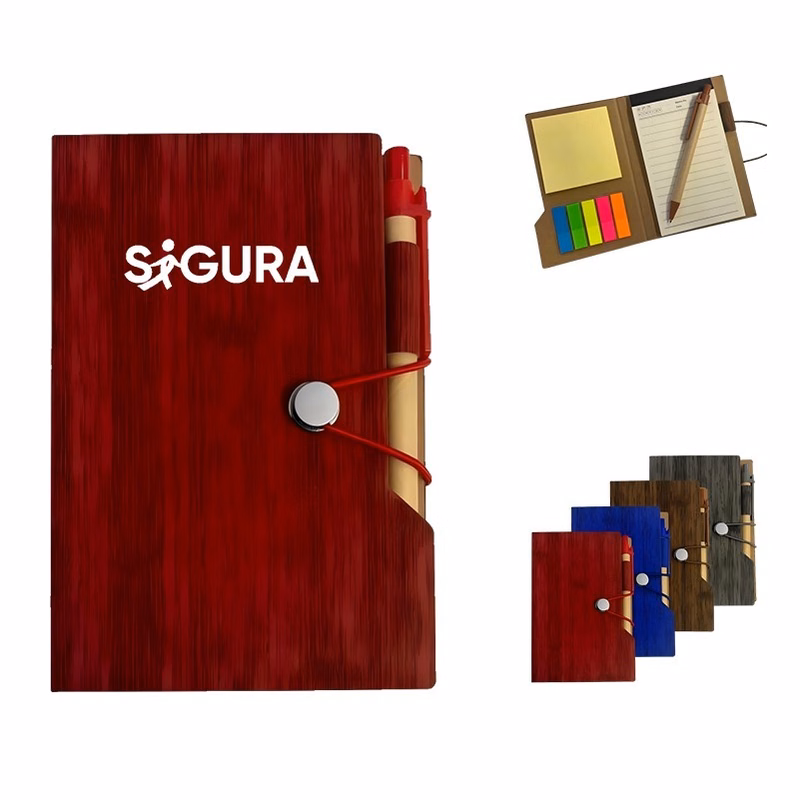 Woodgrain Notebook with Sticky Notes & Flags