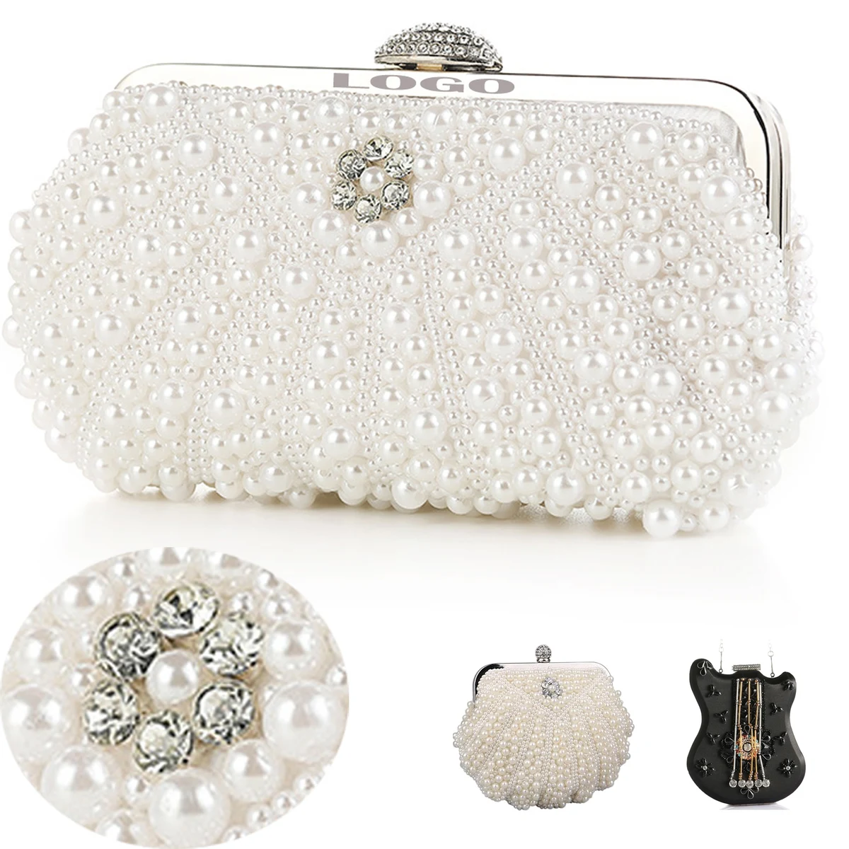 Beaded Pearl Floral Evening Clutch Bag 1