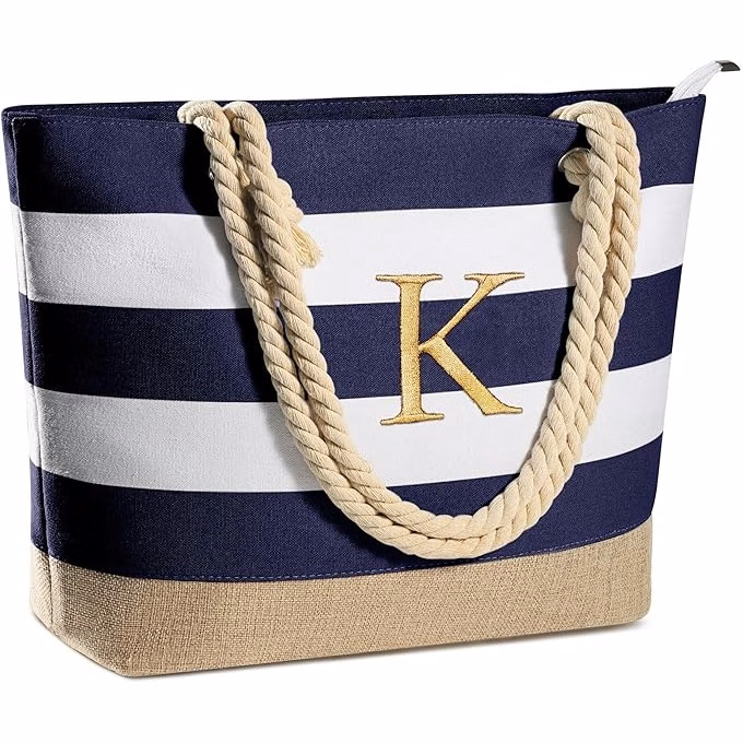 Canvas Waterproof Beach Tote Bag ZipperTravel Beach Essential