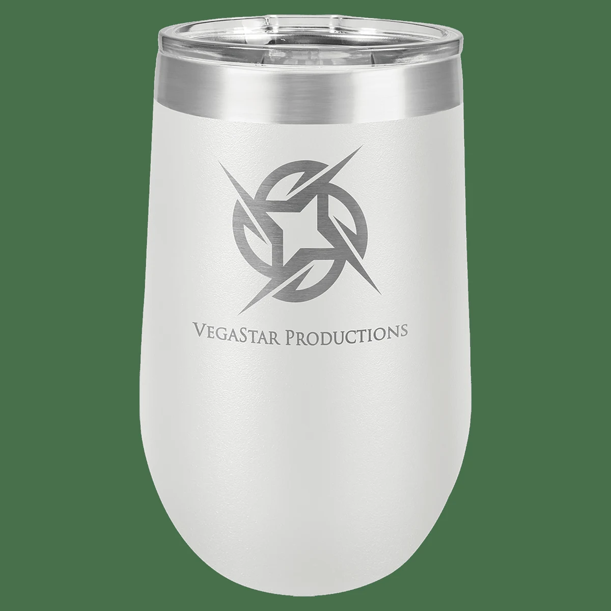 16 oz. White Laser Engraved Polar Camel Stemless Wine Tumbler w/Clear Lid 1