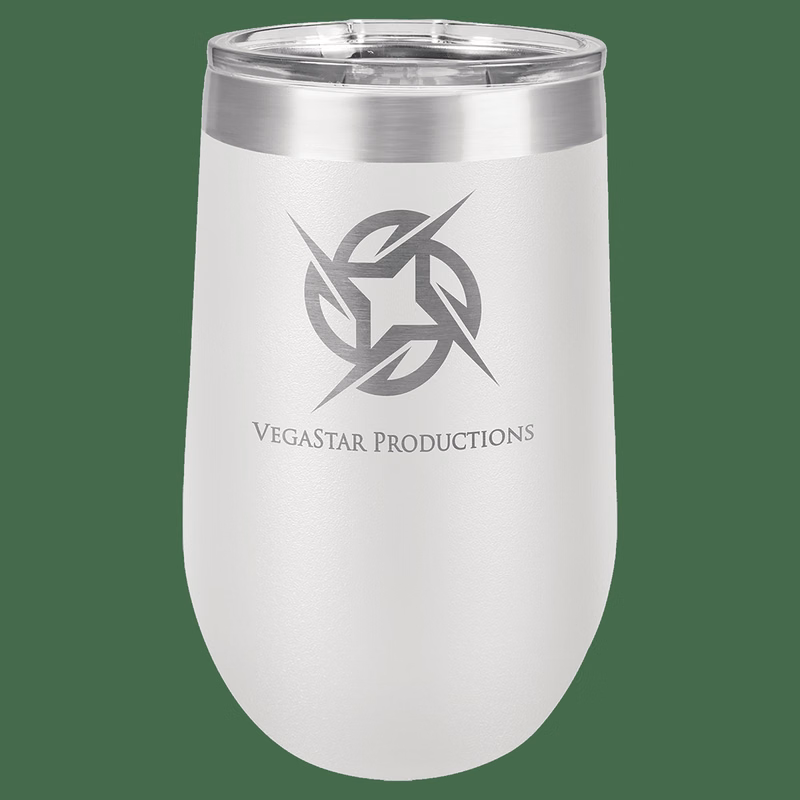 16 oz. White Laser Engraved Polar Camel Stemless Wine Tumbler w/Clear Lid