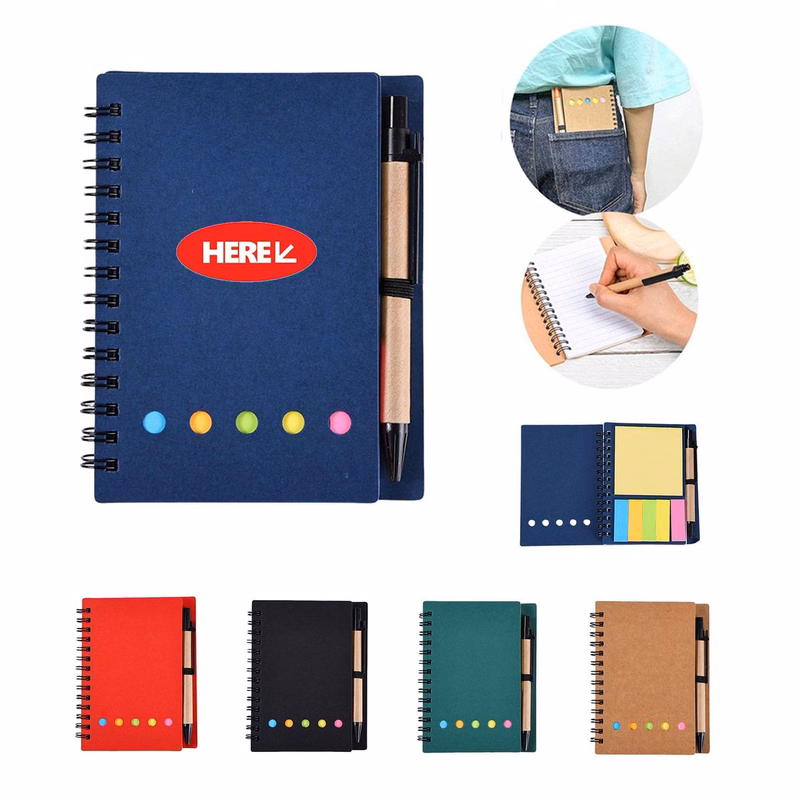 Spiral Notebook Set With Sticky And Pens