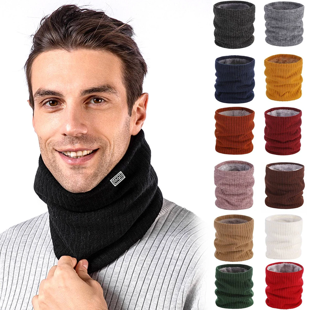 Winter Knitted Plush Lined Neck Warmer Scarf 1
