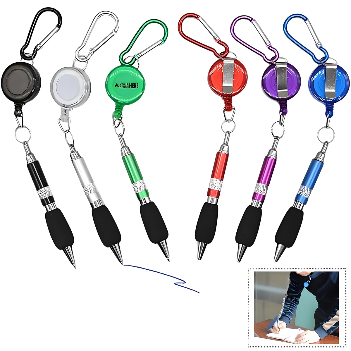Carabiner Retractable Badge Clip Pen Keychain 1