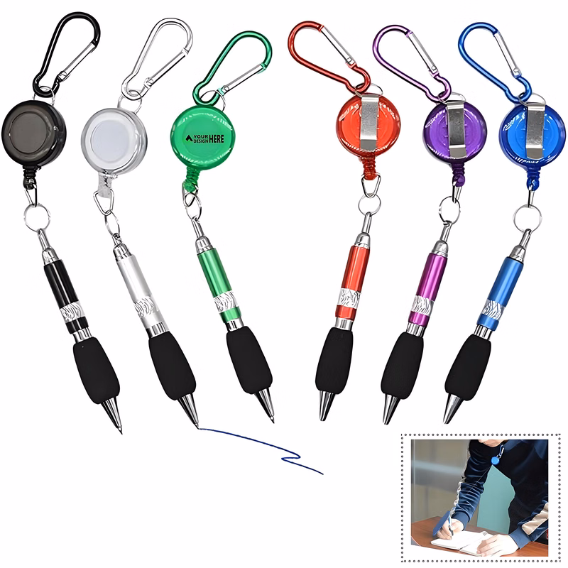 Carabiner Retractable Badge Clip Pen Keychain