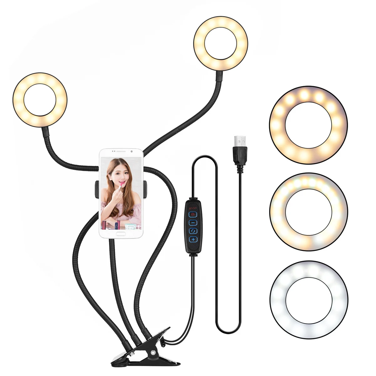 Dual Selfie Ring Light with Moible Phone & Webcam Holder 1