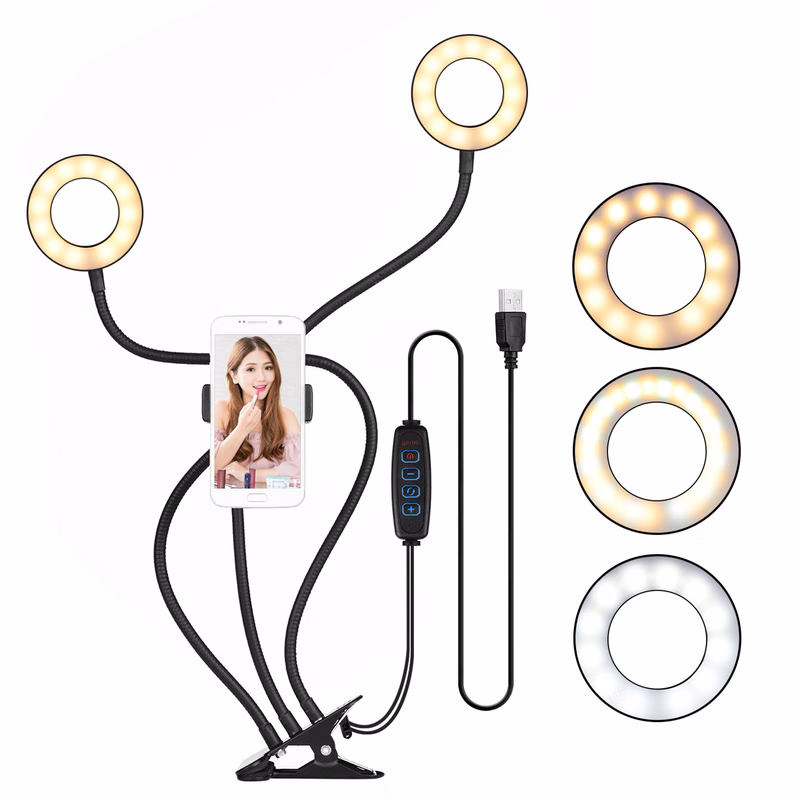 Dual Selfie Ring Light with Moible Phone & Webcam Holder