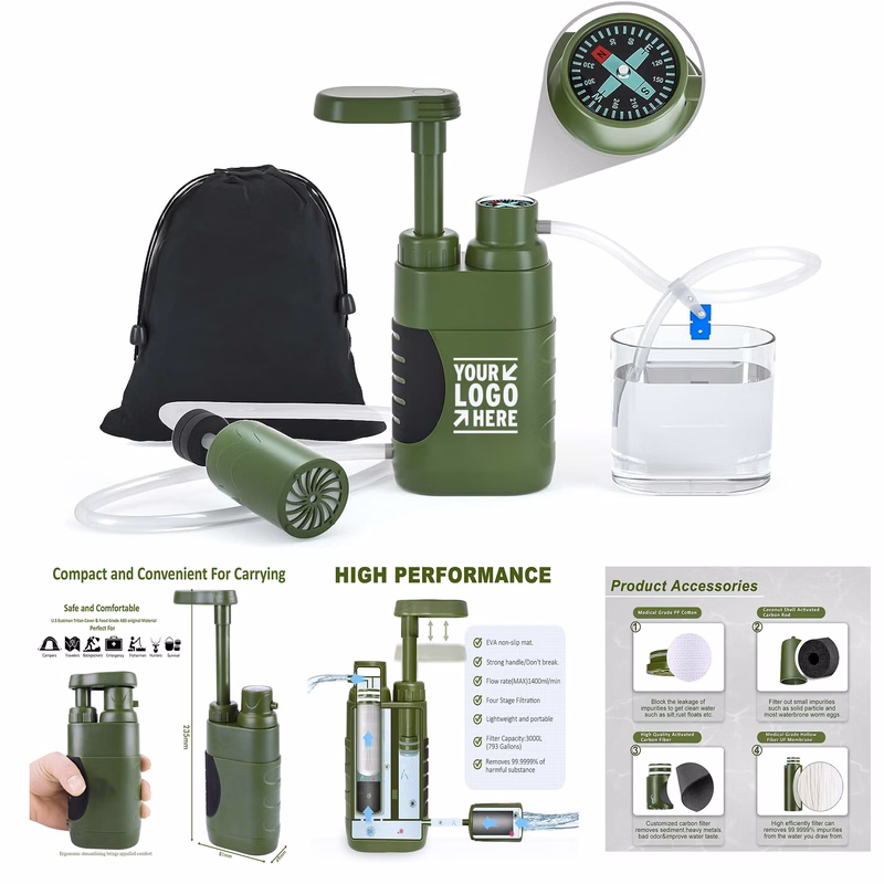 Portable 4 Filter Stages Replaceable Carbon 0.01 Micron Water Purifier Pump