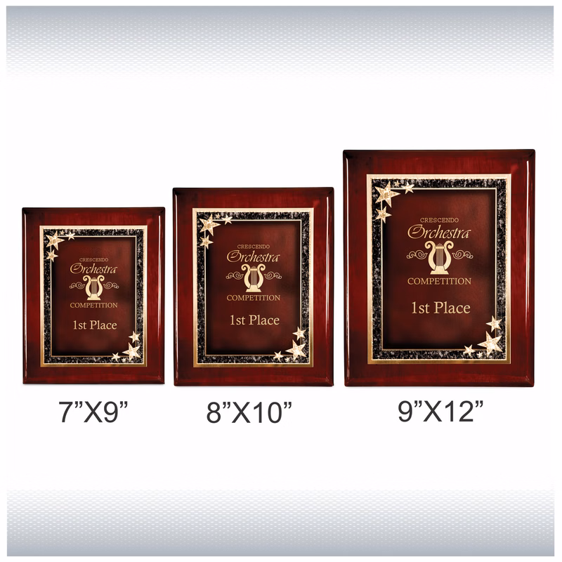 Premium Rosewood Piano Finish Plaque w/ Red Starburst Plate